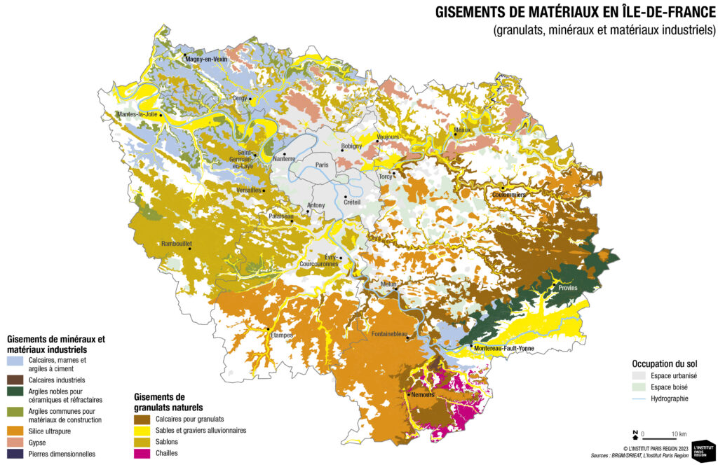 Carte gisements des materiaux IDF